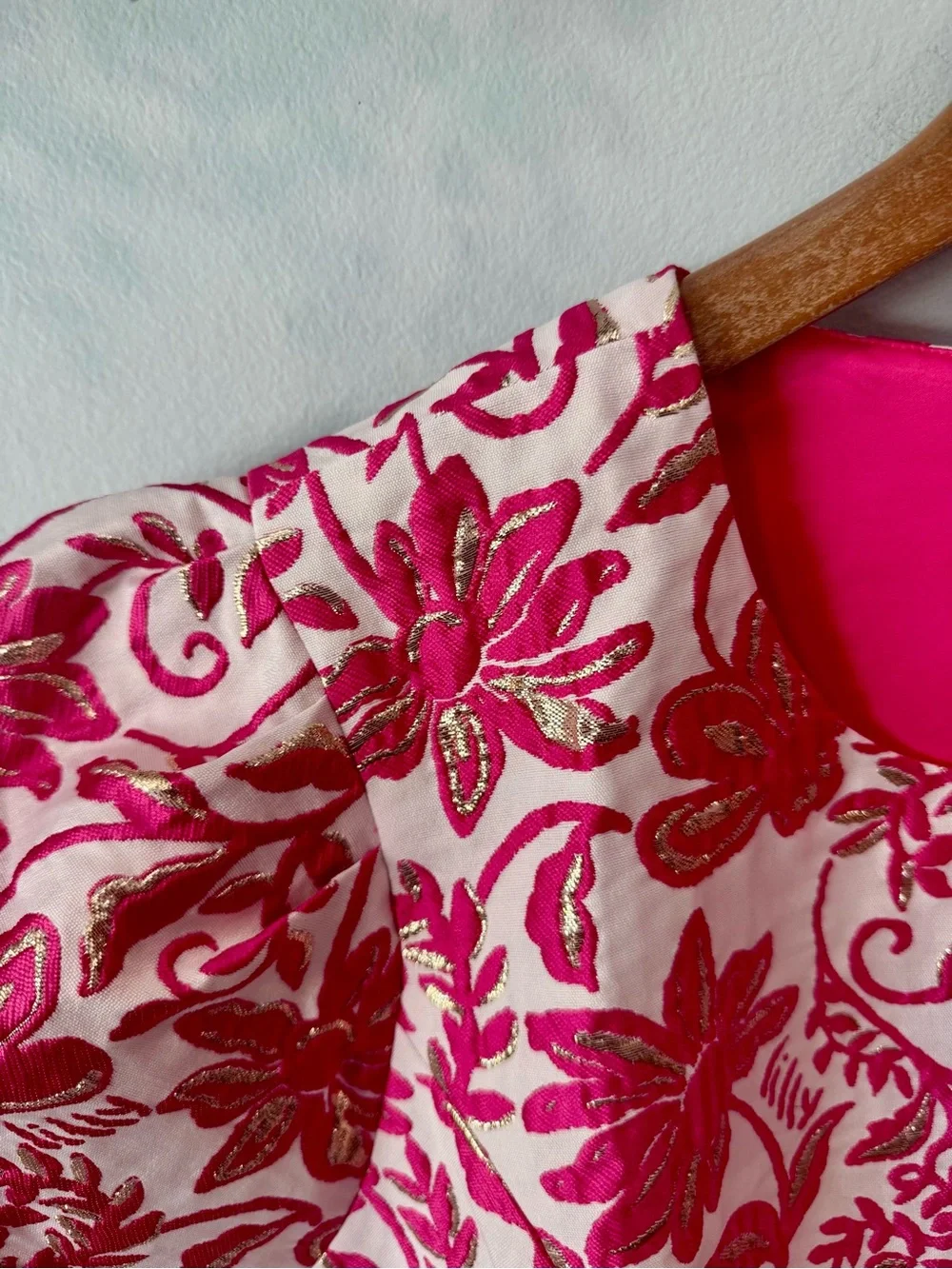 Lilly Pulitzer Hot Pink and White Floral Puff Sleeve Top Sz 14